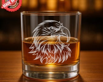 Eagle Engraved Whiskey Glass: Rustic Patriotic Gift for Veterans