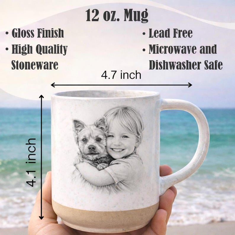 Family Photo Engraved Mug – Custom Porcelain Coffee Cup – Rustic ...