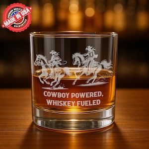 Engraved Cowboys Riding Glass –Custom Whiskey, Wine, or Beer –Personalized Western Gift for Ranchers, Horsemen, and Country Lifestyle Lovers