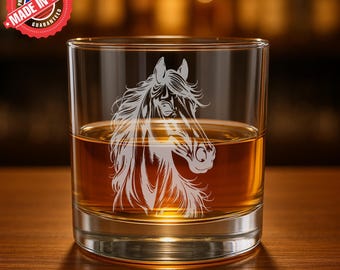 Engraved Horse Glass: Rustic Barware Gift for Horse Lovers