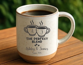 Engraved Stoneware Coffee Mug: Personalized Wedding Anniversary Gift