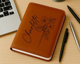 Personalized Birth Month Flower Journal: Engraved Faux Leather Notebook