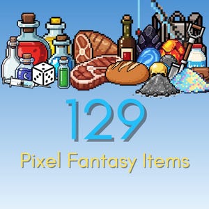Pixel Art Fantasy Items Bundle: RPG Game Assets (Digital Download PNG Clipart 129 Items)