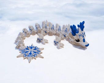 Winter Snowflake Dragon | 3D Printed Christmas Full Color Articulated Flexi Fidget Toy