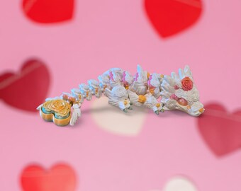Rose Heart Clicker Tail Dragon | 3D Printed Articulated Flexi Fidget Toy Valentines Day gift