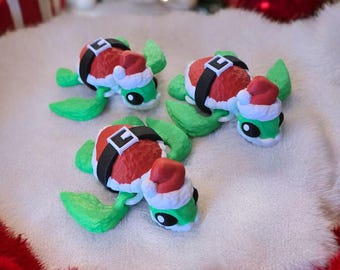 Santa Turtle | 3D Printed Christmas Full Color Articulated Flexi Fidget Toy
