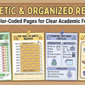 ADHD Revision Exam Kit Printable | Academic Executive Function Toolkit | Active Recall & Visual Study Tracker | Pomodoro Revision Clock |