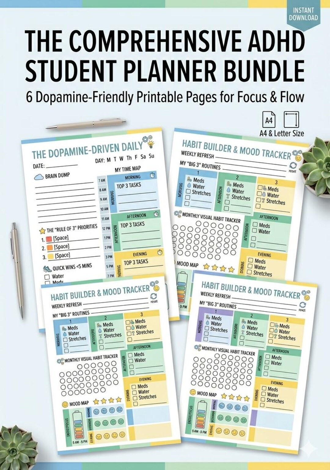 ADHD Student Planner Printable | Academic Executive Functioning Journal ...