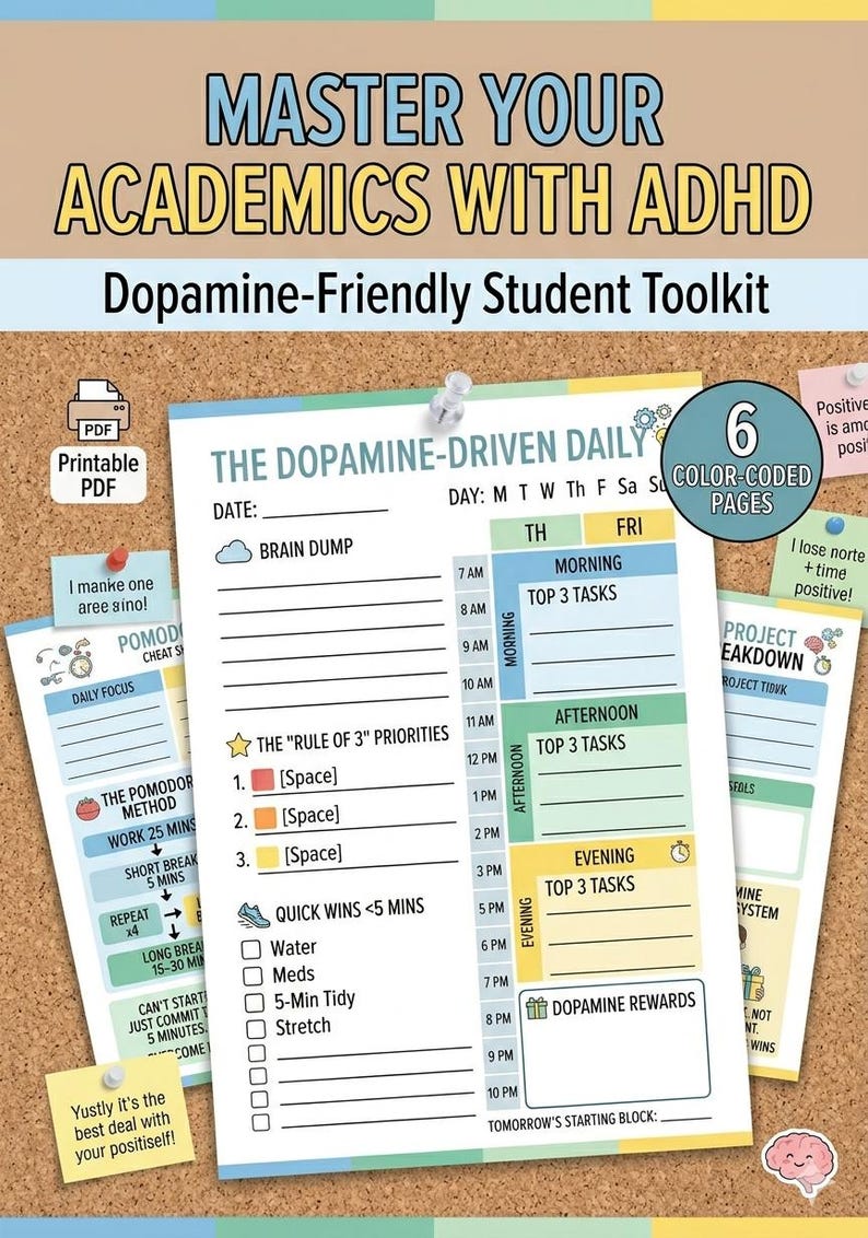 ADHD Student Planner Printable | Academic Executive Functioning Journal ...