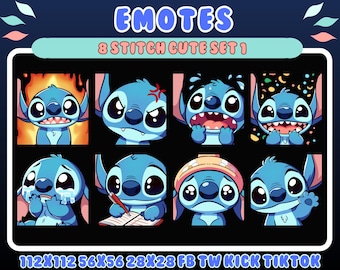 8 Stitch Emotes | Cute Twitch, Discord, Kick Streamer Pack (Digital Download) emotes disney , emotes cute , streamer ,