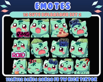 Cute Bulbasaur Emotes Set 2 | Twitch, Discord, Kick (Digital Download)