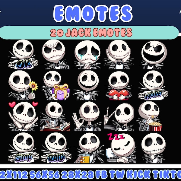 20 Jack Skellington Emotes: Halloween Streamer Emote Pack (Digital Download) emotes cute , streamer