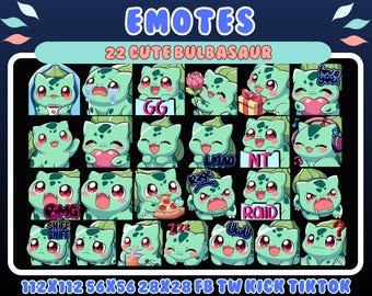 25 Cute Bulbasaur Emotes | Twitch, Discord, Kick (Digital Download)