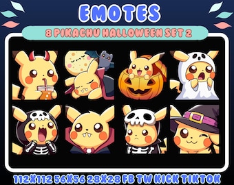 Pikachu Halloween Emotes: Twitch, Discord, Kicker (Digitaler Download 8er Set )