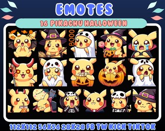 16 Halloween-Pikachu-Emotes | Niedliches Twitch-, Discord- und Kickstream-Paket (Digitaler Download)