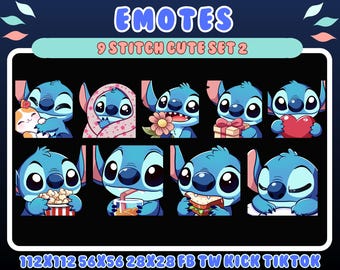9 Stitch Emotes set 2 | Cute Cartoon Set for Twitch, Discord, Kick (Digital Download) emotes disney , emotes cute , streamer