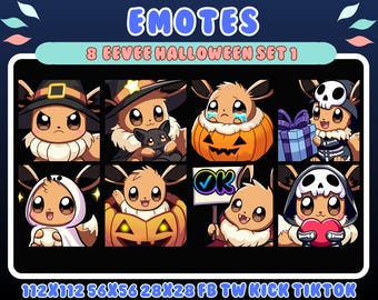 8 Eevee Halloween Emotes | Twitch, Discord, Kick (Digital Download)