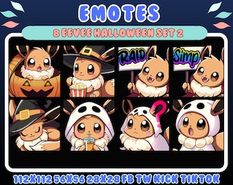 8 Eevee Halloween Emotes | Twitch, Discord, Kick (Digital Download)