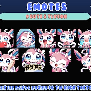 9 Sylveon Emotes Set 1 | Söt Pokémon Streamer Pack (Digital Nedladdning) emotes pokemon, söta emotes, streamer, emotes meme