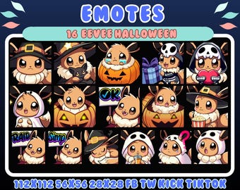 16 Eevee Halloween Emotes | Twitch, Discord, Kick (Digital Download)