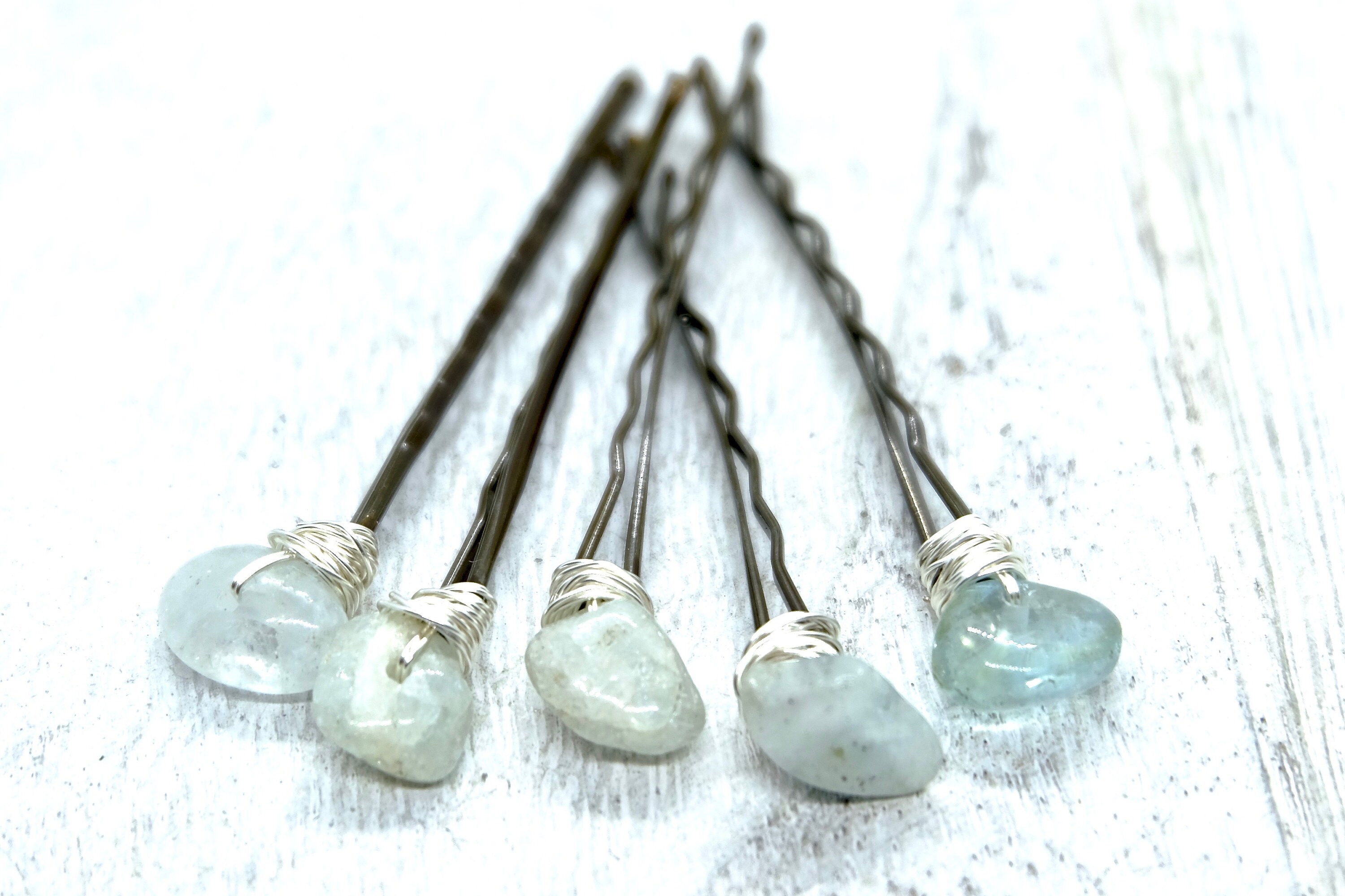 Aquamarine Bobby Pins Natural Gemstone Bobby Pins Blue Etsy