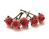 Rose Pink Bobby Pins, Wedding, Bridal, Paper Flower, Girl, Hair Accessory