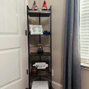 5 Tier Wood Narrow Bookcase With Metal Edge Protection