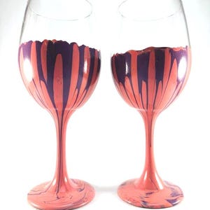 Pink with Purple, Set of 2, stemmed wine glasses