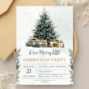 Aquarell Weihnachtsfeier Einladung: Elegante Baum Vorlage (Digital)