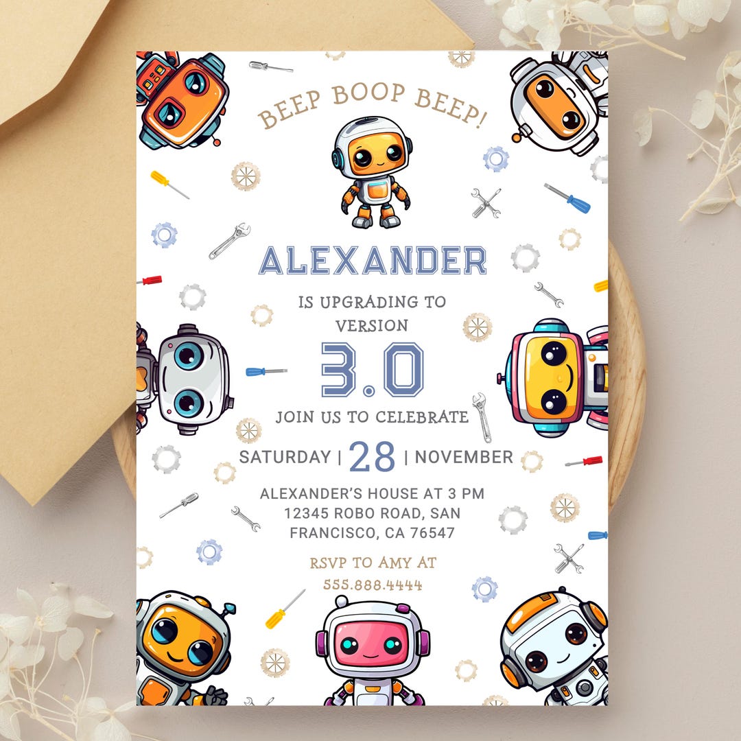 Editable Robot Birthday Invitation: Tech Party, Version 3.0 (digital ...
