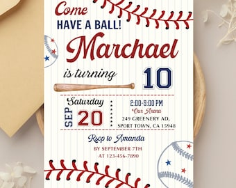 Invitación para el primer cumpleaños de béisbol: Novato del Año (Plantilla editable)