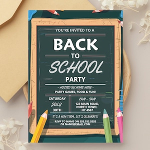 Back To School Party Invitation: Editable Template (Digital Download)