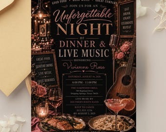 Elegante Geburtstagseinladung mit Dinner und Live-Musik (Digitaler Download)