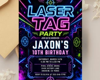 Neon-Laser-Tag-Geburtstagseinladung, Einladung zu einer actionreichen Party (Digitaler Download)