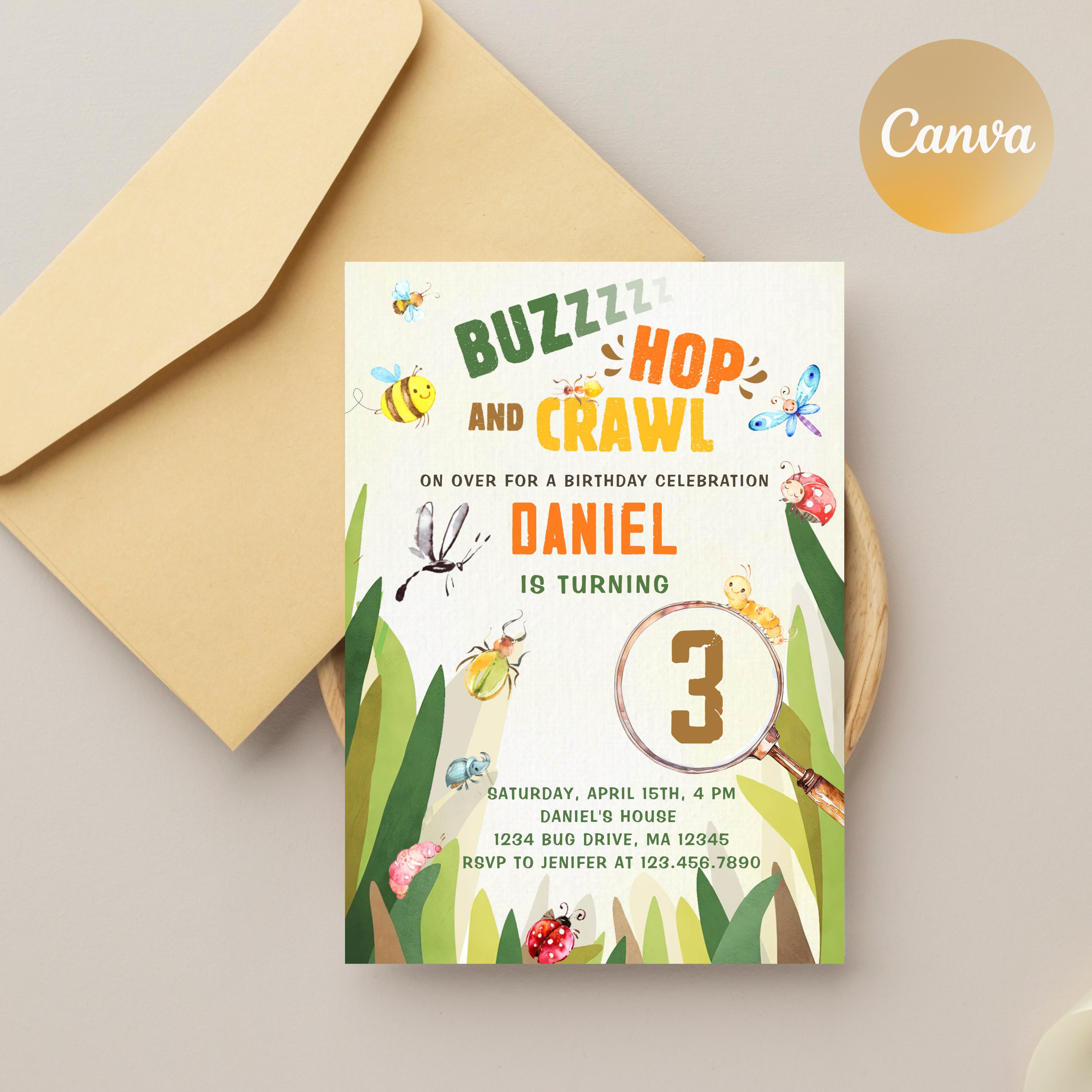 Bug Birthday Invitation, Garden Party, Canva Template (digital Download ...