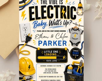 Einladung zur Babyparty für Elektriker, Die Stimmung ist elektrisierend, Baby Watt's Up? (Digitaler Download)