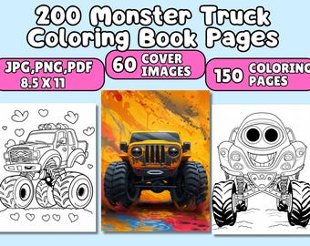 Monster Truck Coloring Pages for Kids: 200 Designs (Digital Download)