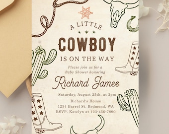 Western Cowboy Baby Shower Invitation: Editable Canva Template (Digital Download)
