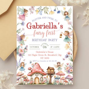 Editable Fairy First Birthday Invitation, Soft Pastel Floral 1st Birthday Party Printable Invite, Wildflower Fairy Garden Tea Party, FA10