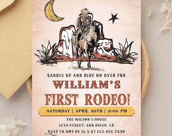 Cowboy-Geburtstagseinladung: Bearbeitbares Western Rodeo-Thema (Canva-Vorlage)
