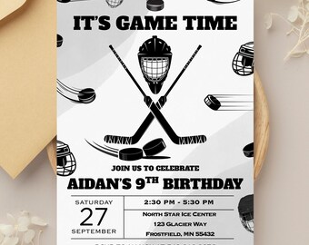 Hockey Birthday Invitation: Game Time Rink Party (Editable Canva Template)