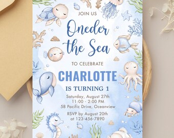 Invitación de cumpleaños de Oneder the Sea: Tema submarino (plantilla imprimible)