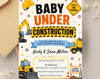 Einladung zur Babyparty auf einer Baustelle, Einladung mit Baustellen-LKW-Motiv (Digitaler Download)