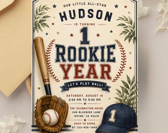 Einladung zum ersten Baseball-Geburtstag im Rookie-Jahr, Vintage-Einladung zum ersten Geburtstag (Digitaler Download)