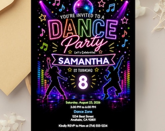 Einladung zum Glow Dance Geburtstag, Einladung zur Neon-Schwarzlicht-Party (Digitale Einladung)