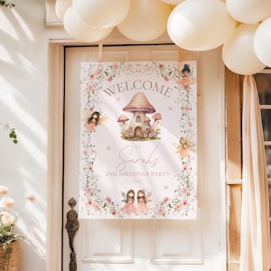 My fairy first birthday party Welcome Sign,fairy first sign,girl fairy tale decor,magical first birthday sign,canva editable template