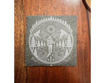 Juego de posavasos de montaña grabados con láser – Decoración rústica para cabaña de senderismo