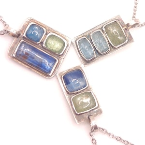 Oxidized Sterling Silver Kyanite Pendant: Minimalist Artisan Necklace