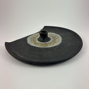 Crackle and Smoke #15 Raku incense holder (8X1 in)