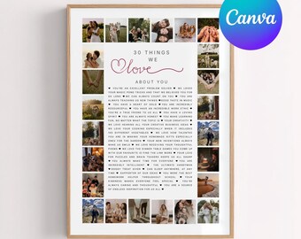 30 Things We Love You Poster With Pictures Template, Printable 30th Birthday Gift for Him or Her Editable, Personalized 30th Birthday Decor